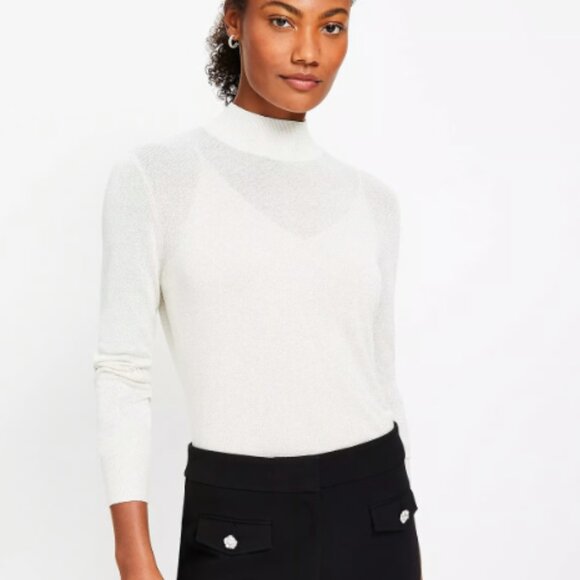 ANN TAYLOR LOFT SHIMMER MOCK NECK SWEATER SEMI SHEER POPCORN NWT M - Picture 5 of 13